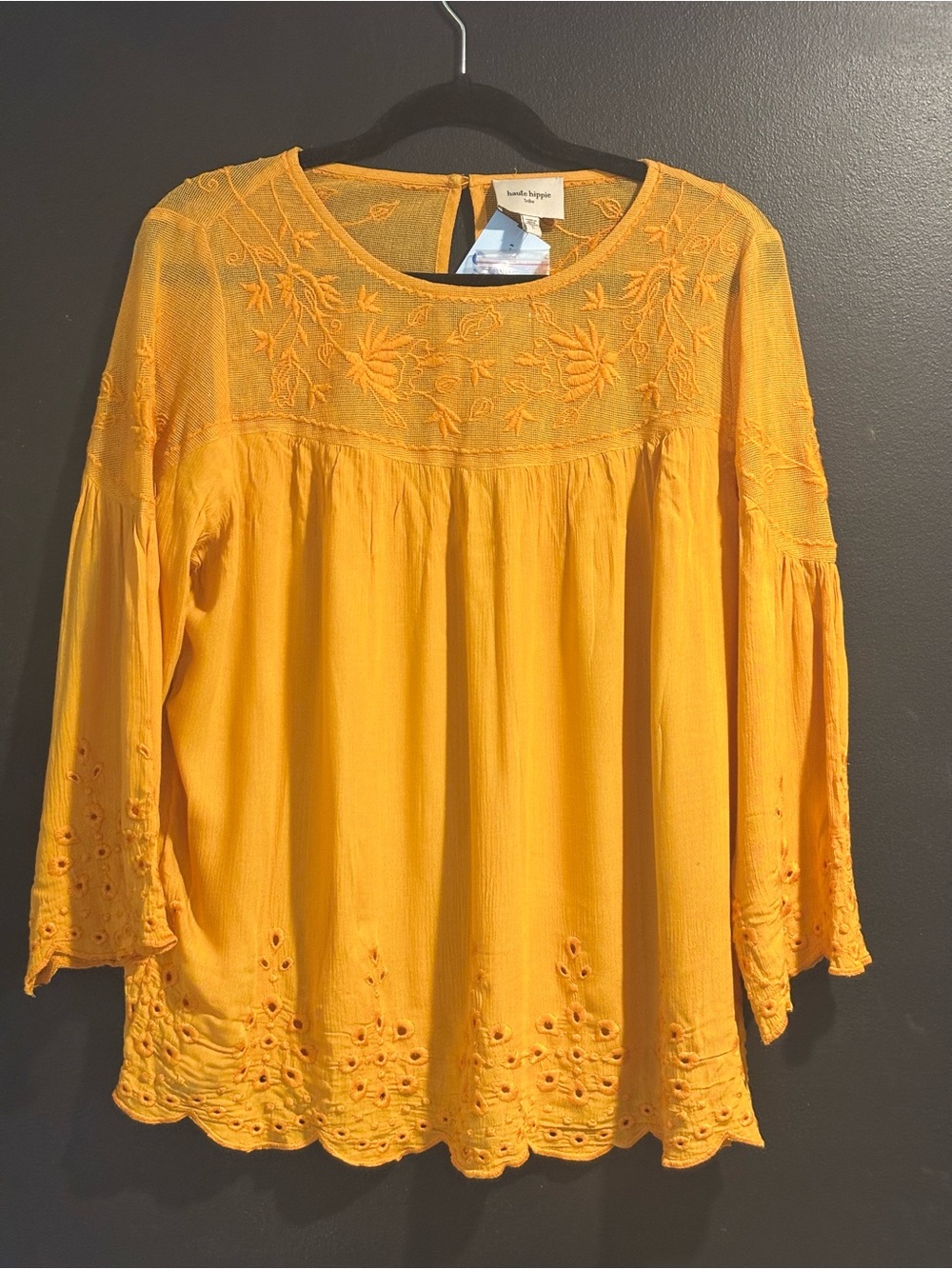 Haute Hippie Sunflower Yellow Embroidered Peasant Tunic